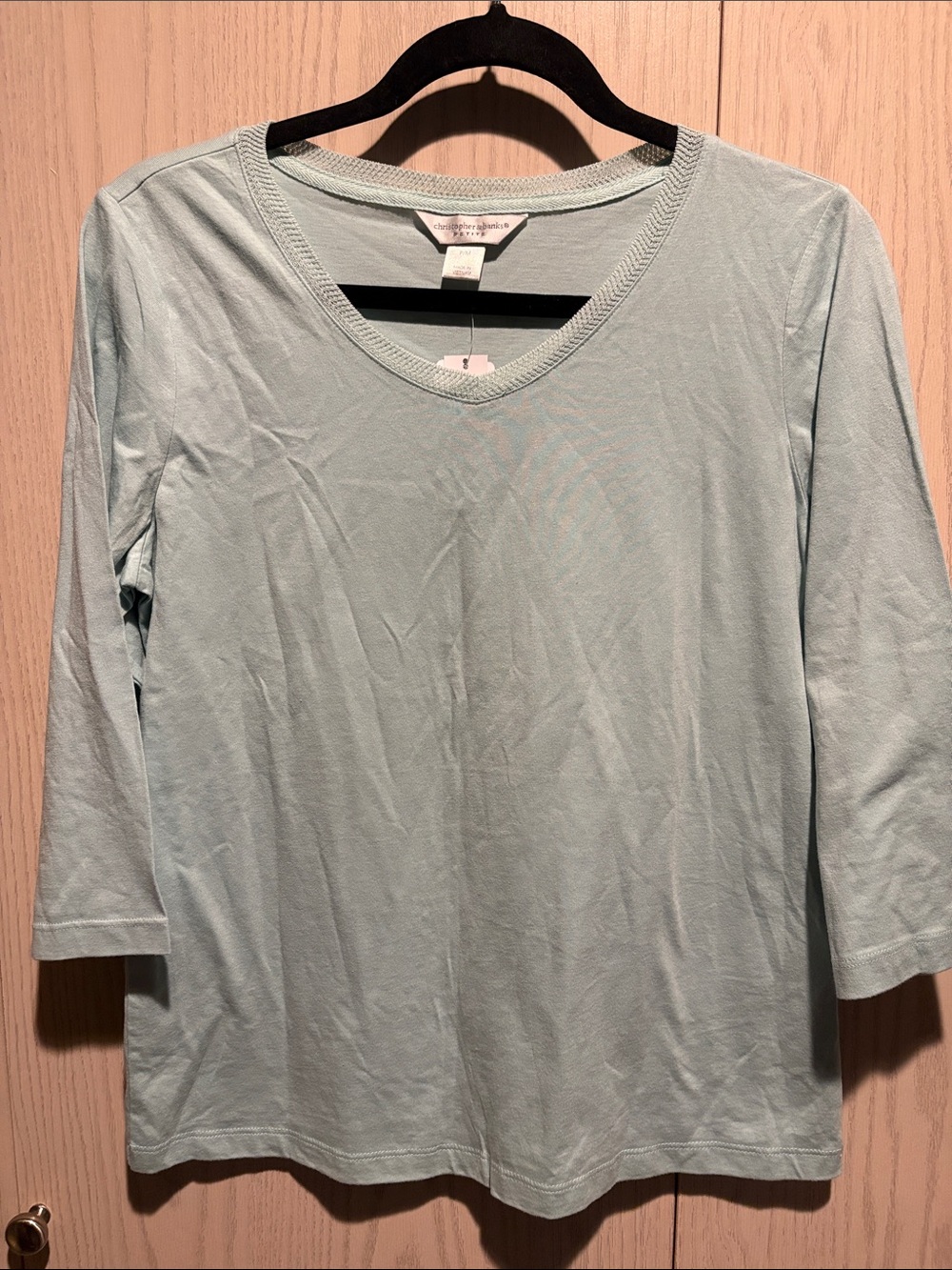 Christopher & Banks Light Aqua V-Neck Long Sleeve Tee